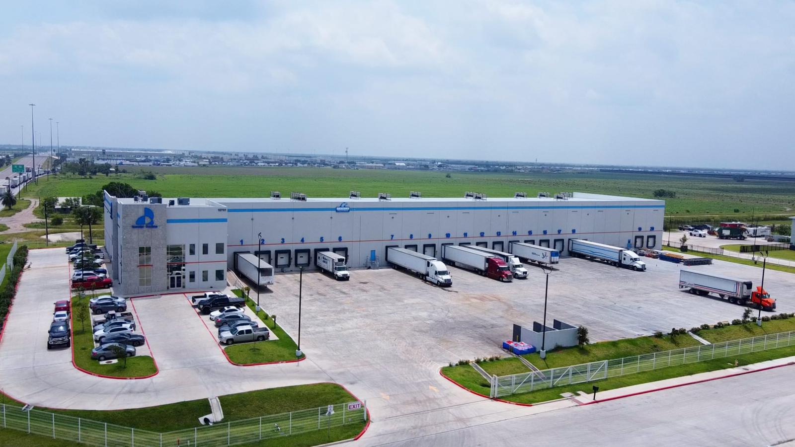 Front aerial view of the warehouse loading docks
