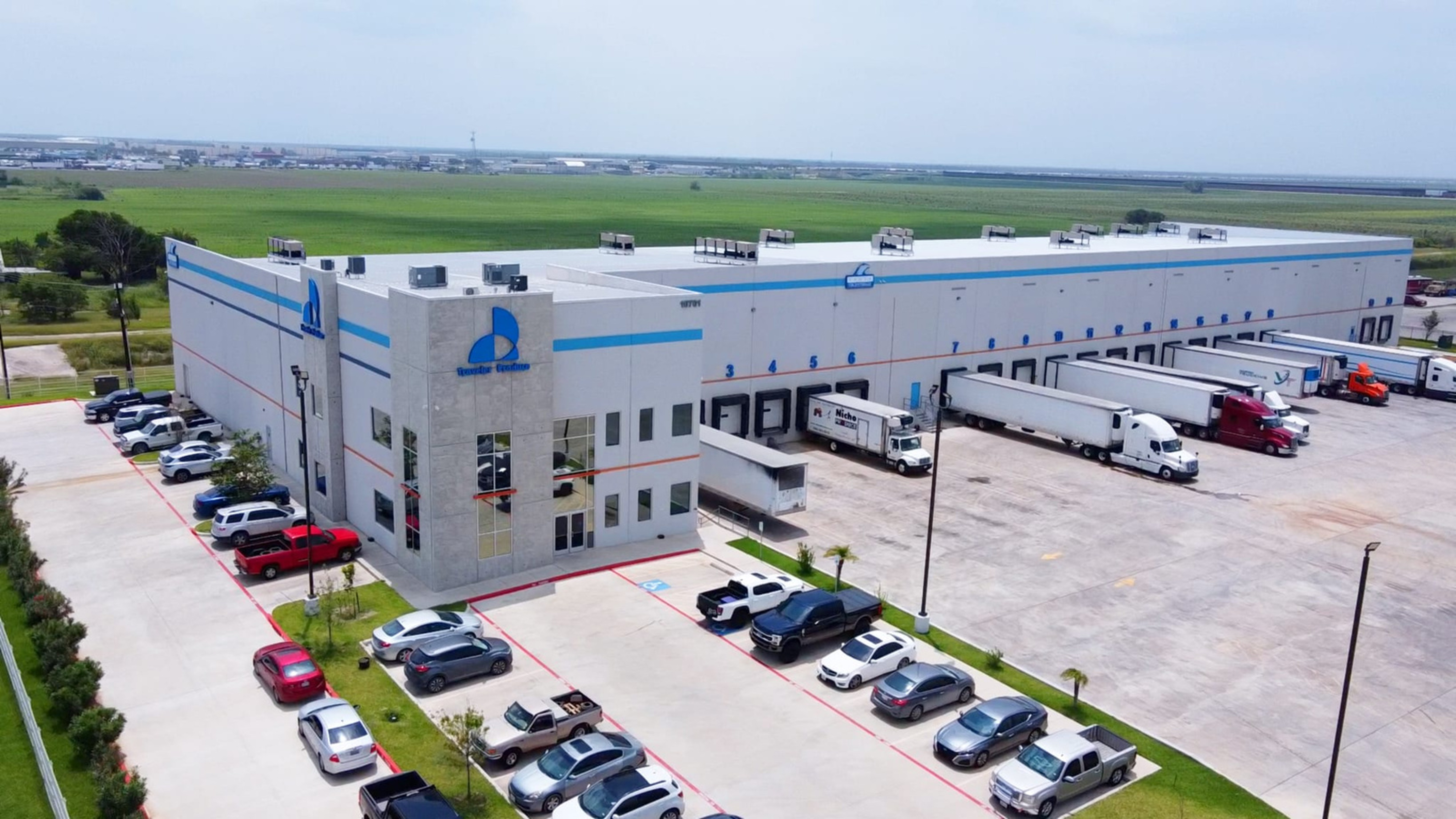 Aerial view of the warehouse and loading docks