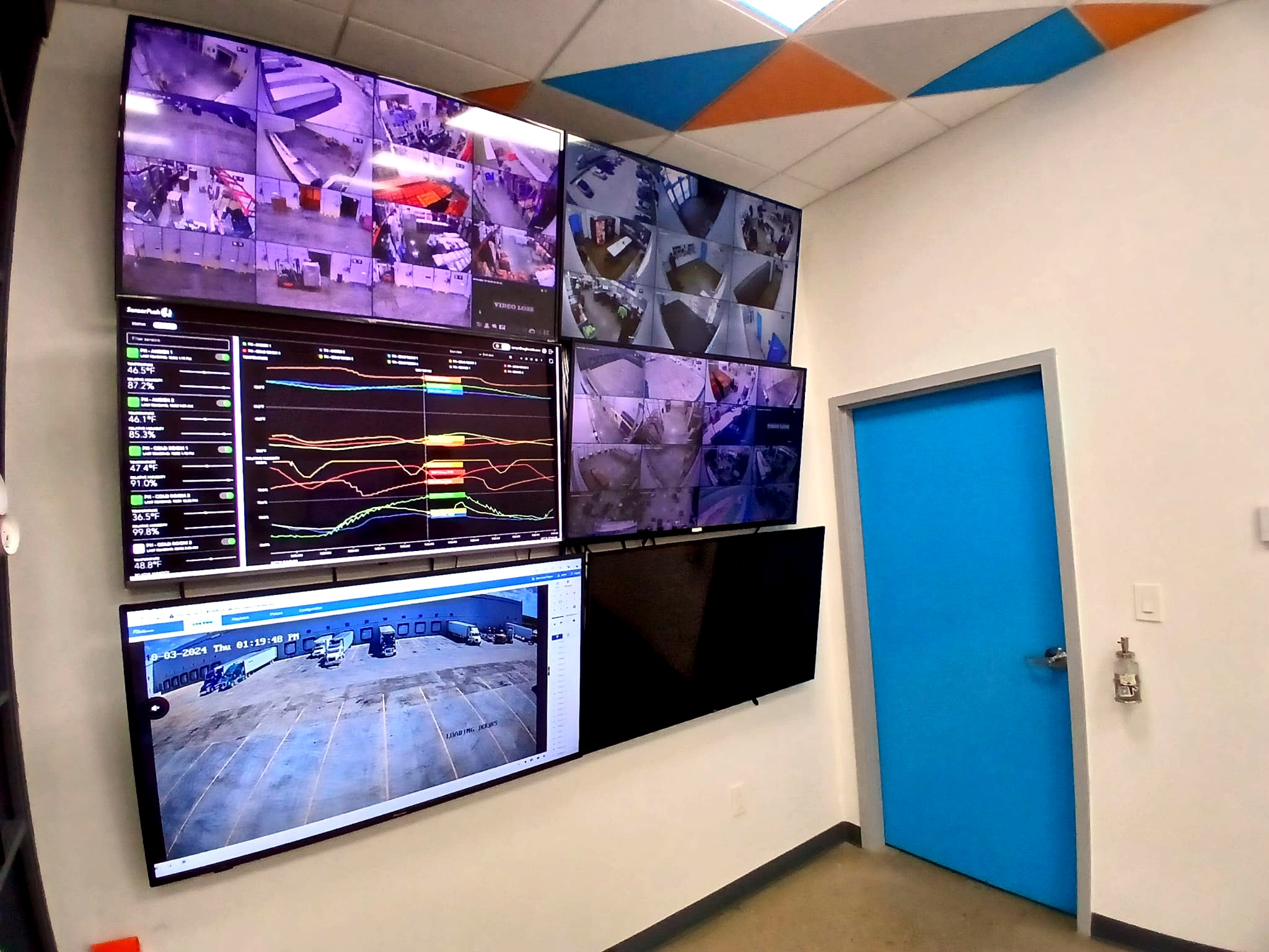 Temperature monitoring screens and facility camera systems